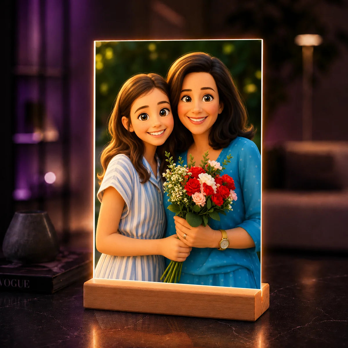 portret AI mamy i córki – personalizowany prezent dla mamy na szkle akrylowym ze zdjęcia
