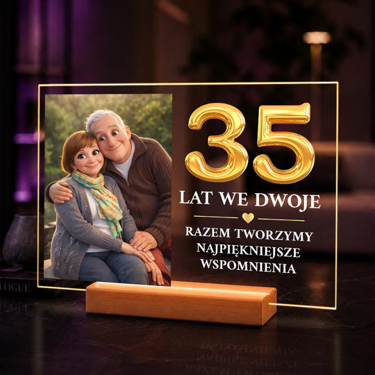 Prezent dla pary na 35 rocznicę ślubu – portret na szkle ze zdjęcia Trzydzieści pięć lat we dwoje