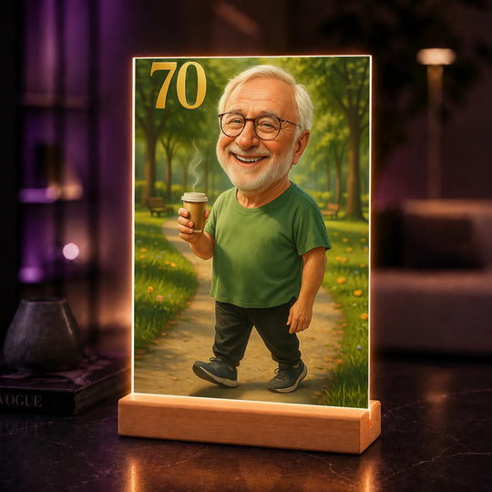 Oryginalny prezent dla mężczyzny na 70 urodziny – portret na szkle ze zdjęcia Siedemdziesiątka