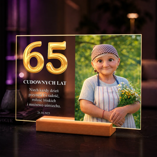 Wyjątkowy prezent dla babci na 65. urodziny – portret na szkle ze zdjęcia Z okazji urodzin