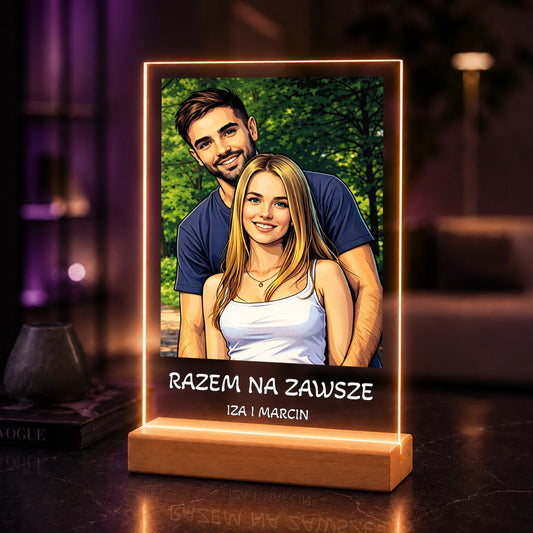 Portret AI pary w bajkowym stylu – prezent na rocznicę na szkle akrylowym ze zdjęcia