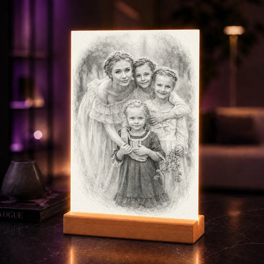 Wyjątkowy prezent dla mamy na Dzień Matki – portret na szkle ze zdjęcia Szkic mamy i dzieci