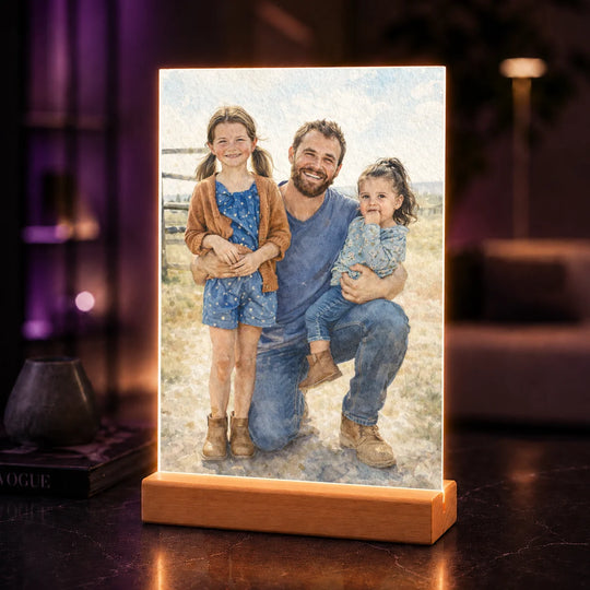 Oryginalny prezent dla taty na Dzień Ojca – portret na szkle ze zdjęcia Kochany tata i córki