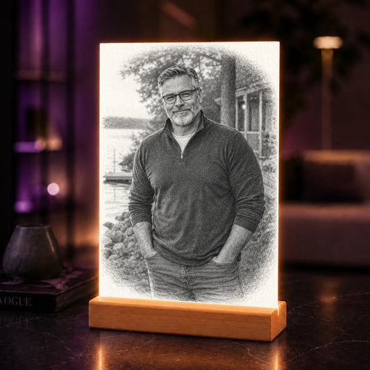Szkicowy portret AI taty – wyjątkowy prezent na szkle akrylowym ze zdjęcia