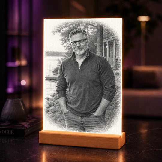 Wyjątkowy prezent dla taty na urodziny – portret na szkle ze zdjęcia Szkic taty