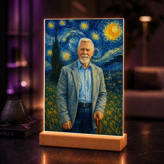 Oryginalny prezent dla dziadka na urodziny – portret na szkle ze zdjęcia Dziadek pod gwiaździstym niebem