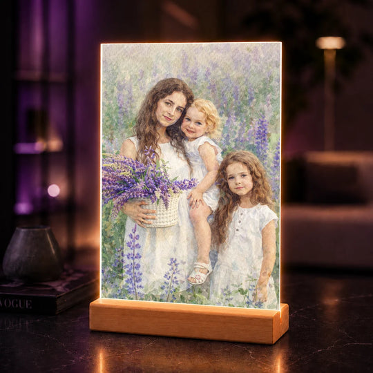 Oryginalny prezent dla mamy na Dzień Matki –  portret na szkle ze zdjęcia Mama z dwiema córkami